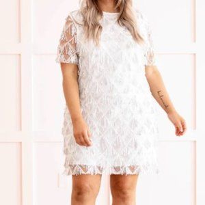CHIC SOUL DAZZLED UP DRESS WHITE SILVER FRINGE SEQUIN SIZE 1X 14 16 18 BRIDAL